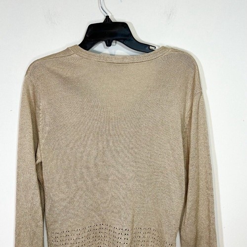 Liz Claiborne Cardigan M Beige Button Down V Neck Open Knit Sweater Size Medium - Picture 4 of 8