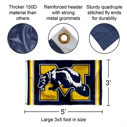 Michigan Team University Wolverines Vintage Retro Throwback Large Outdoor Flag - Picture 2 of 6