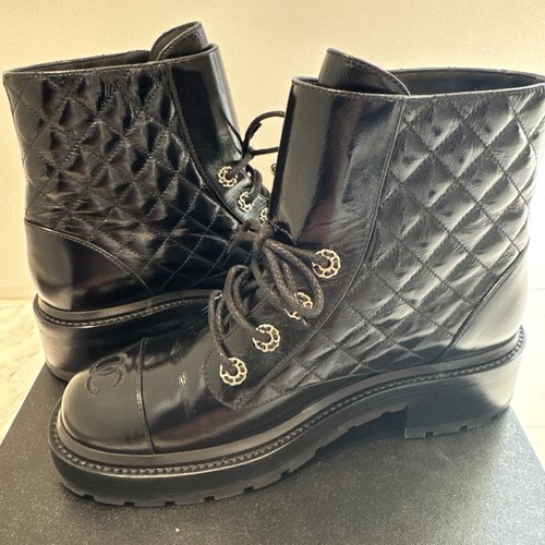 Chanel Lambskin Lace-up Combat boots 39 BNIB - Picture 7 of 9