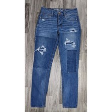 American Eagle Womens Size 00 Regular Tomgirl Button Fly Distressed Blue Jeans
