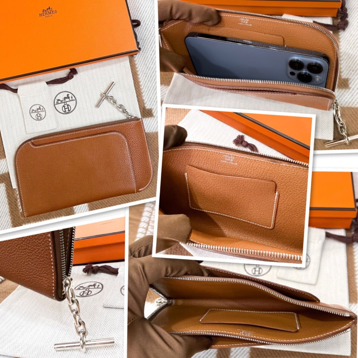 Hermes telephone strap holder wallet GM Barenia Faubourg Fauve eBay