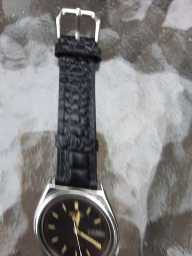 Vintage 70er Jahre Seiko 5 Automatik Uhr 7009, silber, neues schwarzes Band - Bild 5 von 5