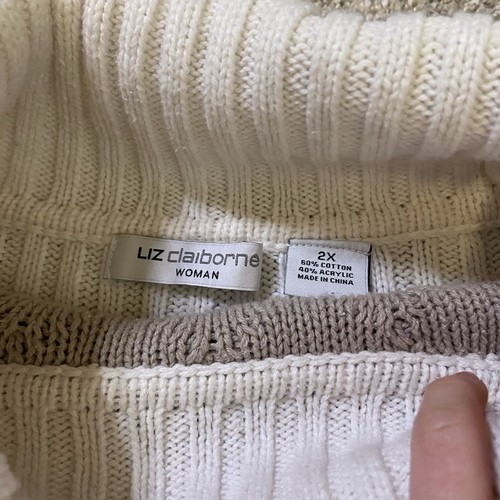 Vintage Liz Claiborne Grobstrick-Rollkragenpullover Patchwork Zopfmuster 2X - Bild 3 von 6