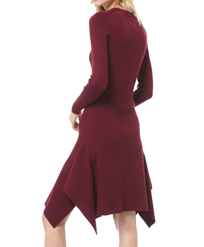 Michael Kors Jumper Dress Size L 14 Wool Blend Handkerchief Hemline Dark Brandy - Picture 3 of 9