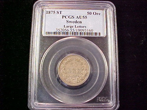 Sweden 1875 ST  50 Ore  KM#519  Large Letters  PCGS AU55 - Picture 1 of 12