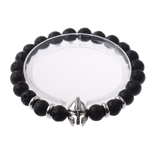 Men's Black Lava Stone Spartan Helmet 8mm Beaded Gold Silver Bracelets Cheapest - Picture 7 of 102