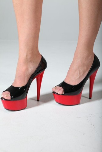 Sexy Plateau Pantolette Lack High-Heels Rot-Schwarz 40 Peep Toe
