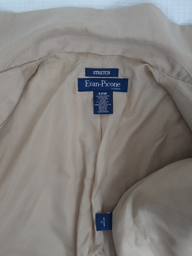 Evan-Picone Damen Übergröße 22W Blazer Jacke Stretch gefüttert beige hellbraun durchgehender Reißverschluss - Bild 13 von 17