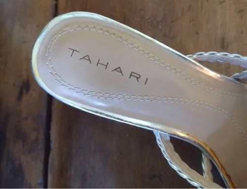 Tahari Leather Silver Gray Slide Sandals - Picture 3 of 3