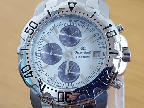 Mens Classic Retro Sports Oskar Emil Caesium 1119G White Blue Multi Chrono Watch - Picture 1 of 11