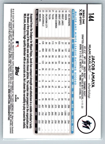 2024 Topps #144 Jacob Amaya Aqua #/2024 - Picture 2 of 2