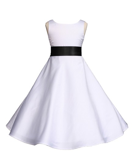 White A-Line Satin Wedding Bridesmaid Flower Girl Dress 12 Months - 18 Years Old - Picture 6 of 37