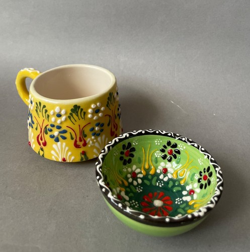 Blumen Geschenkset, handbemalte Keramiktasse mit Schale, perfekt für Kaffeeliebhaber - Bild 9 von 9