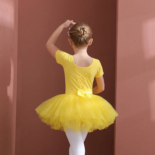 Mädchen Ballett Tanz Tutu Kleid Kinder kurze/lange Ärmel Tüll Turnanzug Tanzkleidung - Bild 15 von 38