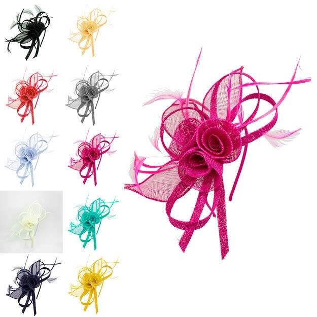 Ladies Women Wedding Shipping included Sinamay Feather Headband Ha Wholesale Flower Hairclip