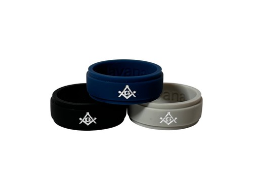 Masonic Rings Silicone (9 pack with Backfilled Square and Compass in white) - Picture 7 of 7