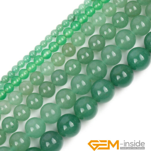 Green Aventurine Jade Natural Gemstone Round Loose Beads for Jewelry Making 15" - Foto 2 di 56
