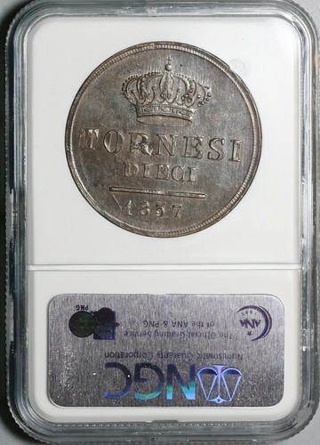 Moneda de 10 Tornesi Italia Estados Italianos 1857 NGC MS 62 Nápoles Sicilia (22010701C) - Imagen 6 de 6