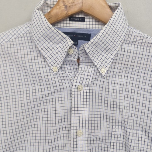 Tony Hilfiger Long Sleeve Button-up Shirt Blue Gingham Check Designer 16 Mens - Picture 7 of 15