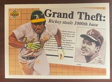1992 Upper Deck #782 Rickey Henderson Oakland Athletics Grand Theft 1000th Steal