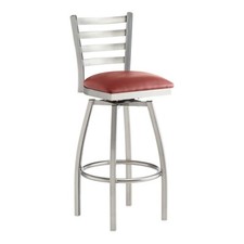 Ladder Back Clear Coat Metal Restaurant Barstool With Burgundy Vinyl Swivel Seat