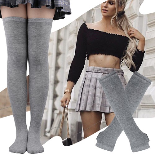 Women's Girls Striped Knee High Stocking Socks Arm Warmer Fingerless Gloves Set - Picture 9 of 63