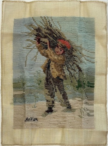 ALBERT ANKER 1872 "BOY WITH FAGOT (BUNDLE)" painting as a Needlepoint Tramme Kit - Picture 2 of 5