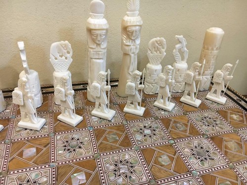 Handmade Chess pieces Real Camel Bones & Chess Board Inlaid mother of Pearl 20" - Picture 8 of 12