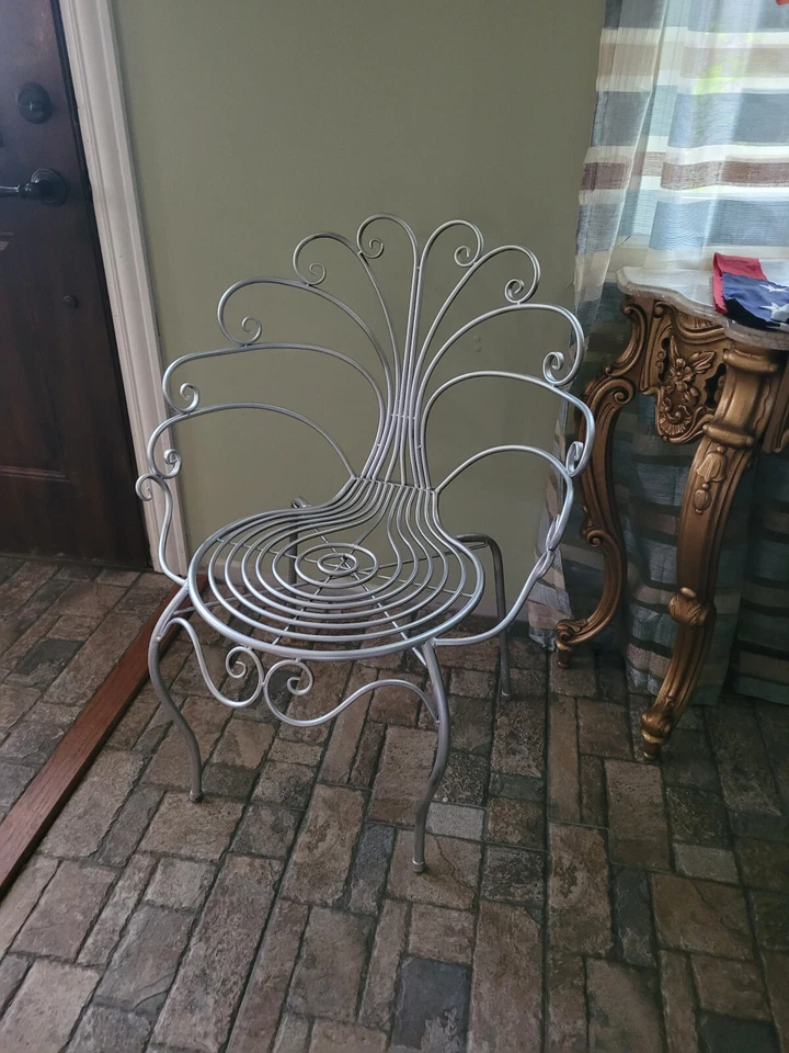 Silla Hollywood Regency Dorthy Draper tono plata metal años 70 Foto 4 de 4