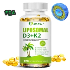 MENXI Liposomal D3+K2 Softgels - Cardiovascular & Calcium Support 60/120pcs