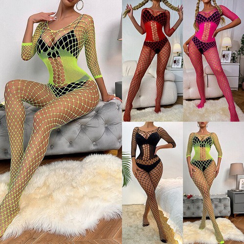 Lady Lingerie Fishnet Body Stocking Dress Babydoll Sleepwear Bodysuit Underwear - Picture 12 of 19