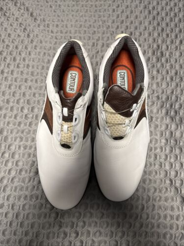 FootJoy Contour Series BOA Plain Toe Golf Shoes Spikes White Brown SZ11 XW 54189 - Picture 5 of 8