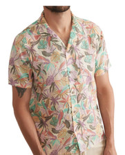 NWT MARINE LAYER Medium, Tencel Linen Resort Shirt BRIGHT CABANA Short Slv 108