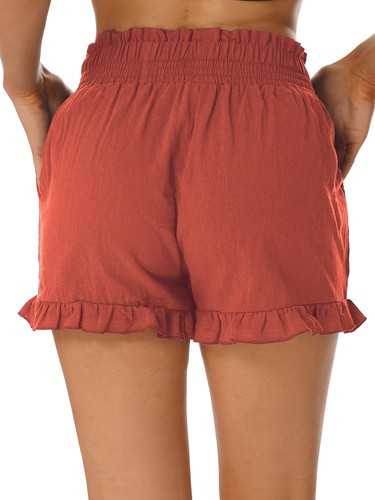 Pantaloncini donna estivi casual elasticizzati vita alta smocked con tasche - Foto 35 di 70
