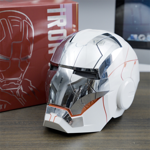 Maschera casco AutoKing Iron Man MK5 placcatura bianca argento indossabile cosplay prop NUOVO - Foto 11 di 11