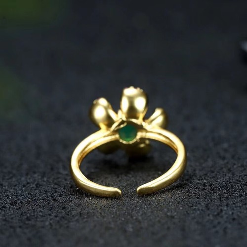 Anillo de jade para mujer chapado en cobre con incrustaciones de oro de 24 k anillo de calcedonia verde natural - Imagen 5 de 6