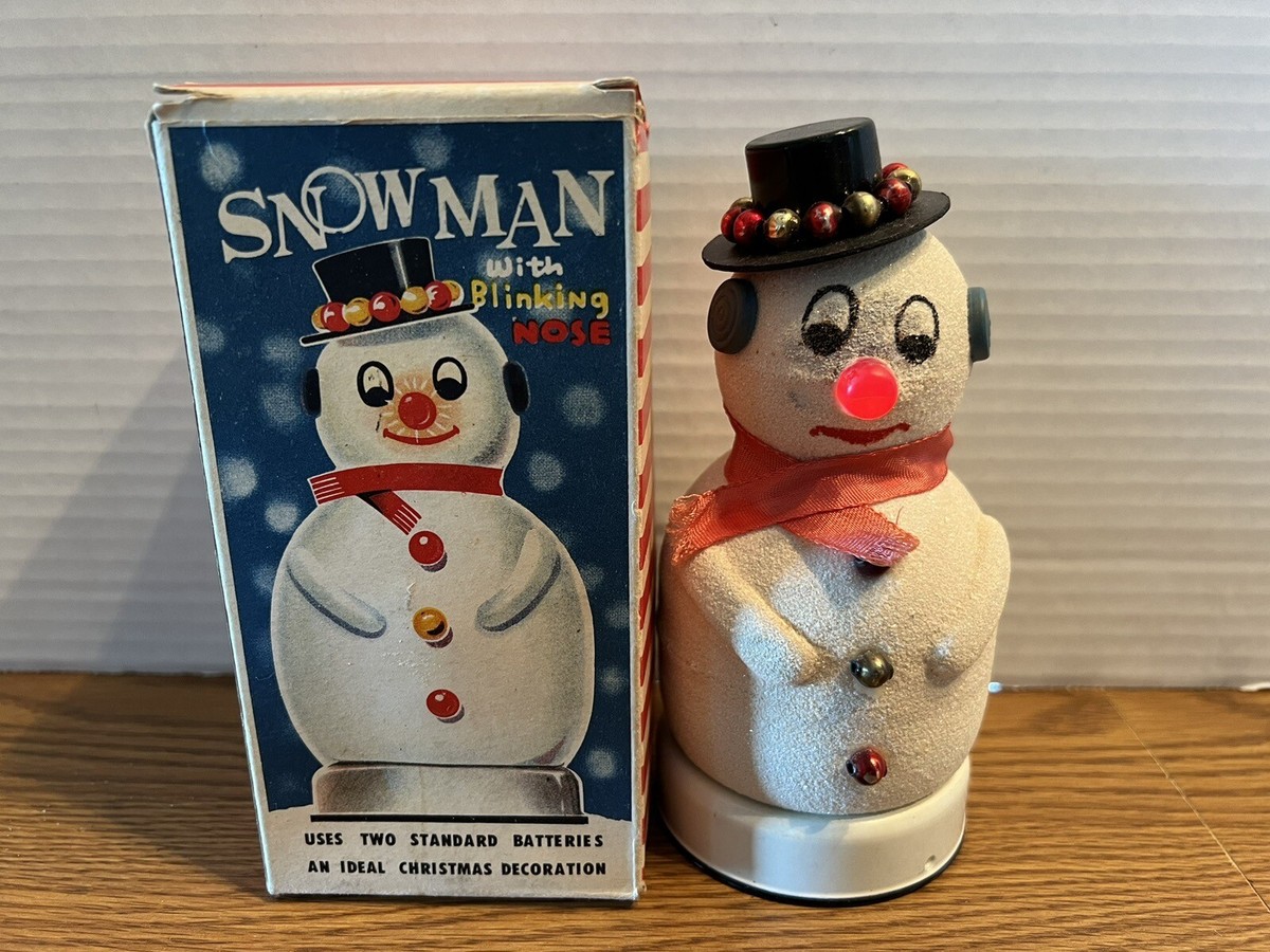 ⑪❁⃘*.゜SnowMan。おでかけせっと。❁⃘*.゜すのチル SnowMan VTG) 1950s Frosty Christmas Snowman W Blinking Nose Battery
