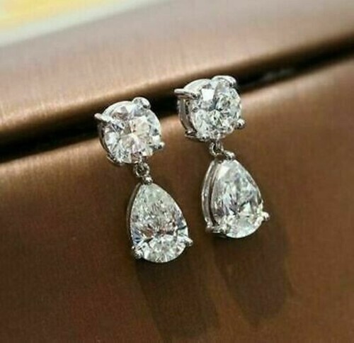 Lab-Created 4CT Pear Shape VVS1 Diamond Drop/Dangle Earrings 14K White Gold Over - Picture 4 of 6