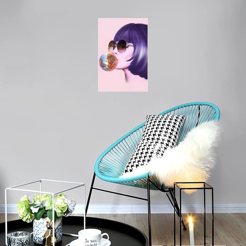 Trendy Girl Disco Ball Canvas Poster Living Room Decor Gift Home Decor Framed - Picture 8 of 13