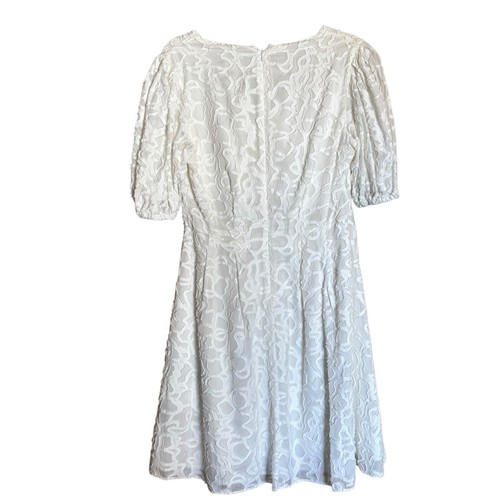 Club Monaco Textured Puff Sleeve V Neck Dress Womens 8 Ivory Fit & Flare - Picture 5 of 8