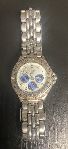 Mens Fossil Blue BQ-8775 Stainless Steel Day Date Watch For Parts Not Tested - Picture 2 of 11