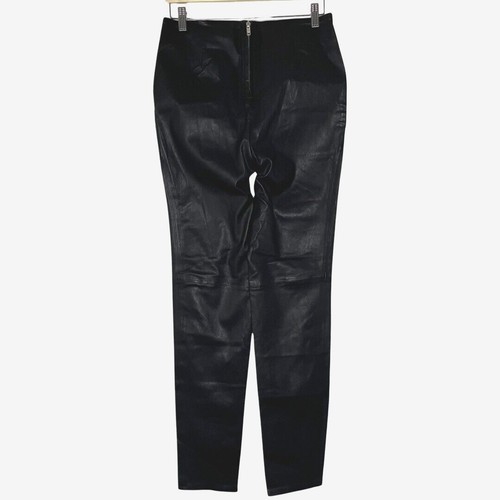 L'Academie Women Pant Large Black Drew Leather Legging High Rise Stretch Pockets - Picture 2 of 21