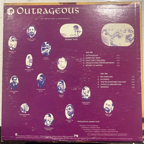 Johnny Pate - Outrageous LP - MGM [SE-4701] 1970 ORIG (VG+/ VG+) - Picture 2 of 4