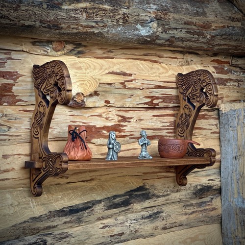 Handcrafted Viking Wall Shelf Odin’s Ravens Сarved wood furniture - Picture 10 of 13