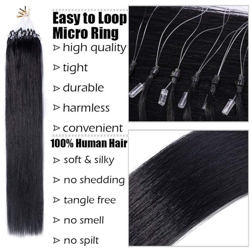 Micro Ring Link Human Hair Extensions Micro Beads Loop Tip Real Remy Thick Hair - Picture 18 of 103