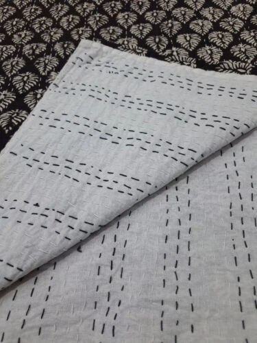 Famosa colcha manta hecha a mano con estampado de bloques Kantha tamaño king - Imagen 8 de 8