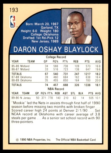1990-91 Topps Finest Mookie Blaylock RC New Jersey Nets #193 - Picture 2 of 2