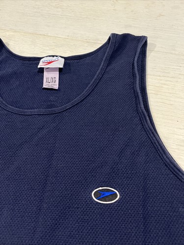 Rare Vintage Speedo Muscle Shirt Blue Men XL Embroidered Spell Out Swimmer Tank - Picture 4 of 17