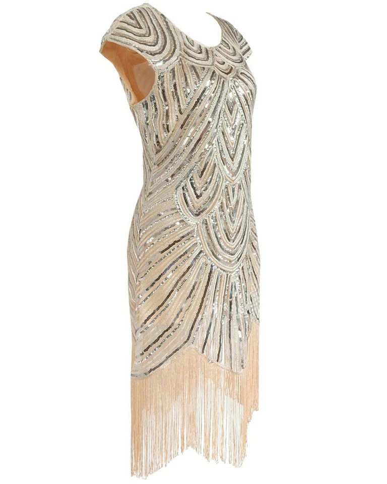 Ladies Deluxe 1920s Roaring 20s Flapper Costume Sequin Pearls Gatsby Fancy Dress - image 3 of 4