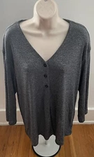 Also Known As Live Lounge Wear Long Sleeve Sleep Shirt Size Large Gray V-neck